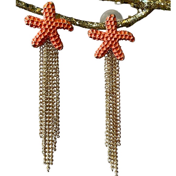 🎁 Hand Painted Textured Starfish Fringe Earrings - Picture 4 of 11